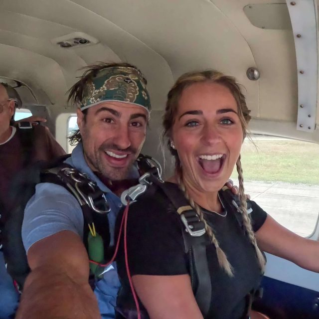 Flying up to jump altitude on the airplane.