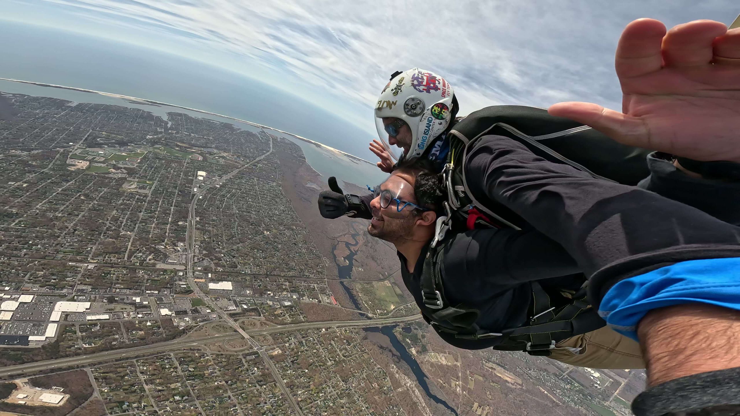 Skydiving over the New York coastline